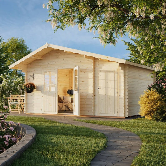 Palmako Emma 4.7m x 3.5m Log Cabin Summerhouse with Shed (34mm)