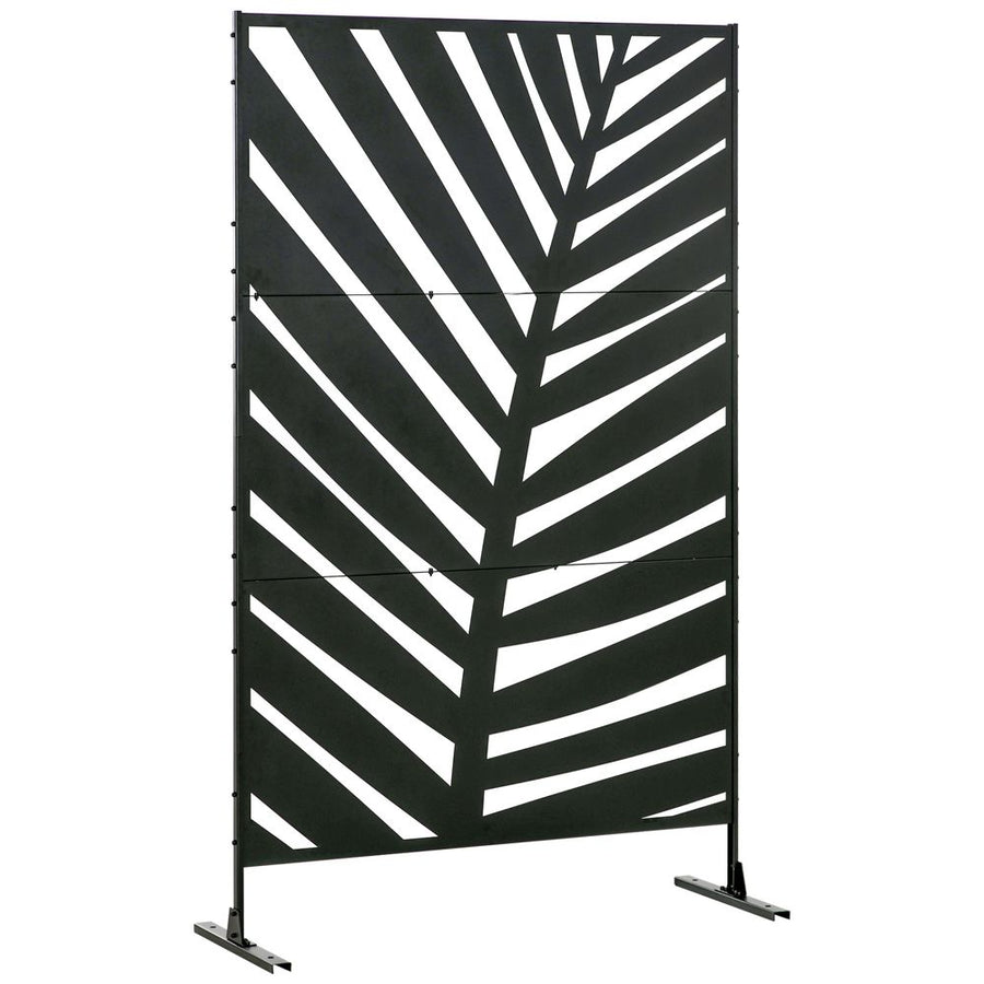 Outsunny 6.5FT Metal Outdoor Privacy Screen Panel with Stand, Banana Leaf Style