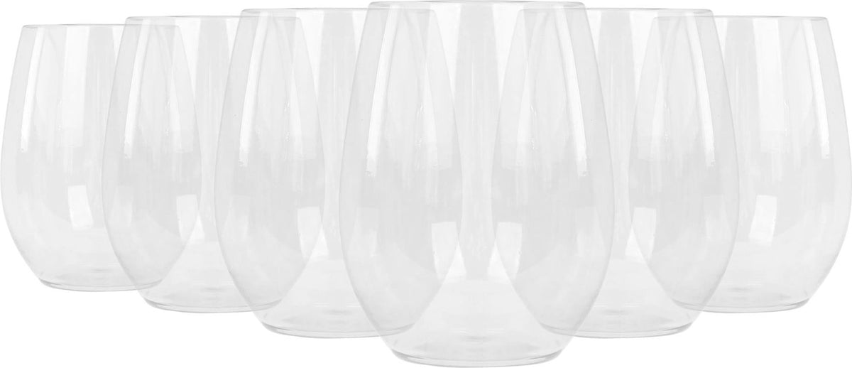 300ml Reusable Plastic Stemless Wine Glasses - Pack of Six