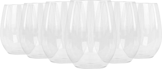 300ml Reusable Plastic Stemless Wine Glasses - Pack of Six
