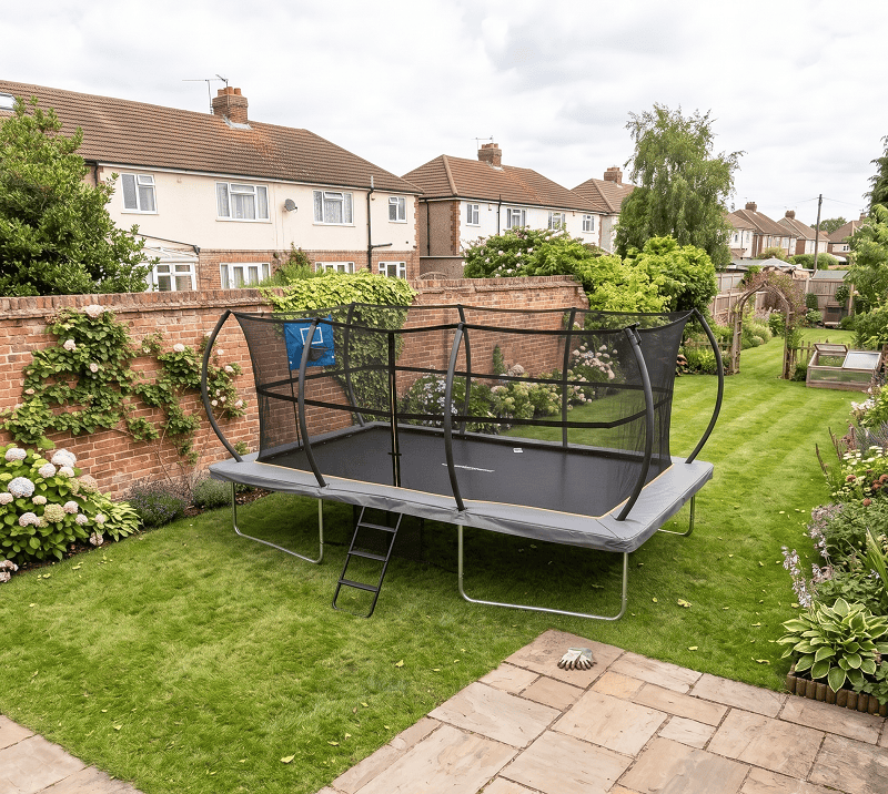 Big Foot 9x14ft Rectangular Trampoline with Safety Enclosure Grey - Free Ladder Shoe Tidy Anchor Kit Basketball