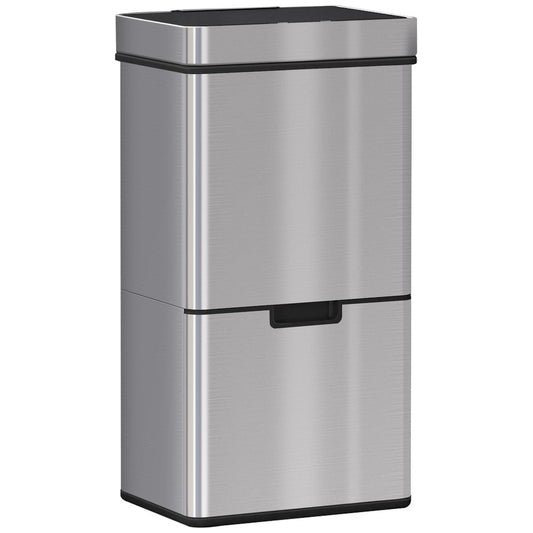 HOMCOM 72L Recycling Sensor Bin Stainless Steel 3 Compartments For Both Wet/Dry Waste w/Removable Lid Kitchen Home