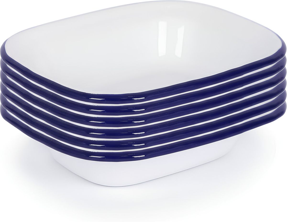 White Enamel Pie Dishes - 18 x 13.5cm - Blue - Pack of 6