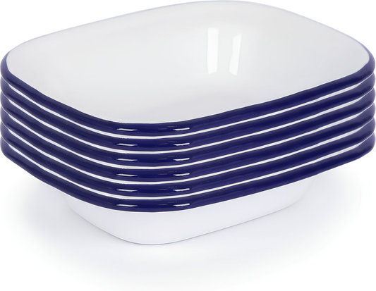 White Enamel Pie Dishes - 18 x 13.5cm - Blue - Pack of 6