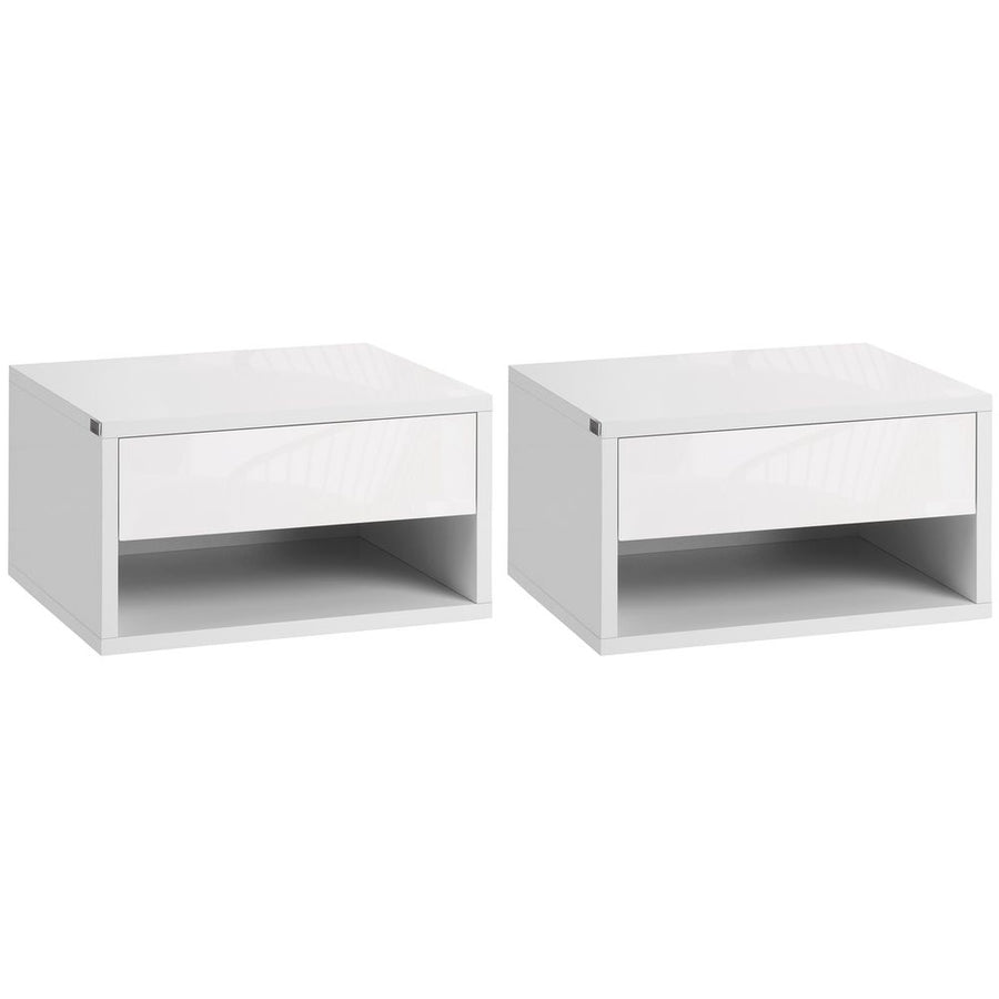 Premium HOMCOM Floating Bedside Tables - Double Storage, Wall Mounted, White