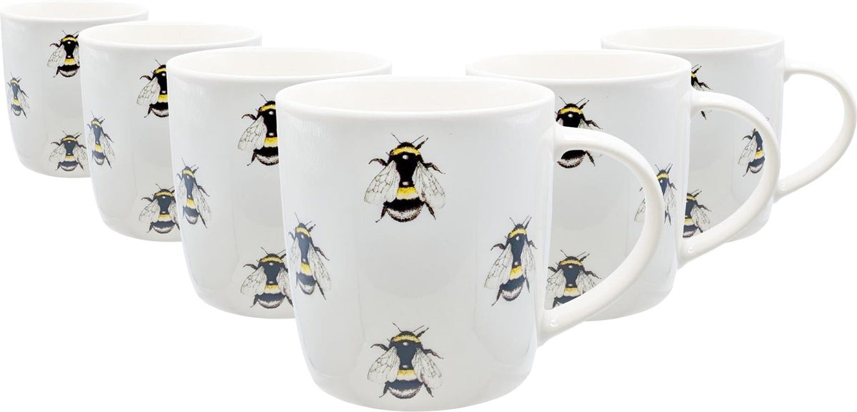 350ml Multi Bee Simply Home Stoneware Mugs - Pack of Six