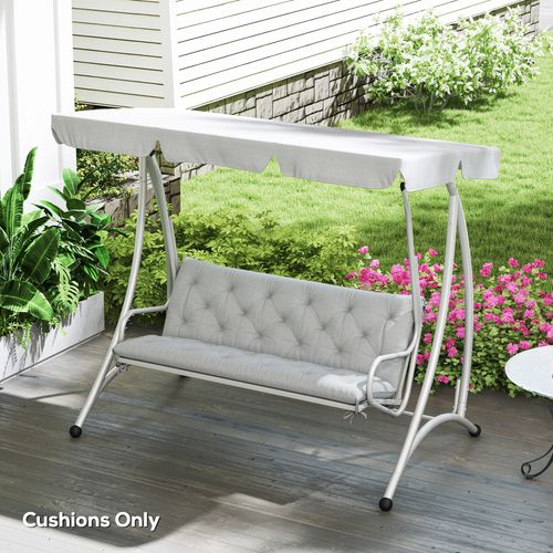 Outsunny 3 Seater Garden Bench Cushion Outdoor Seat Pad w/ Ties Light Grey