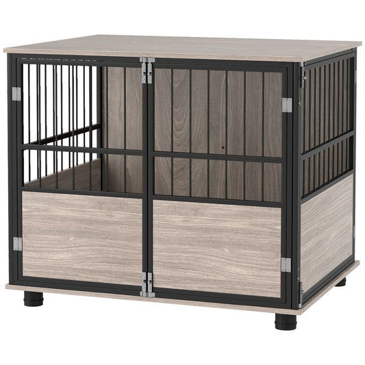 PawHut 80cm Dog Crate Furniture Dog Cage End Table Indoor w/ Doors, Cushion - 80L x 60W x 68Hcm