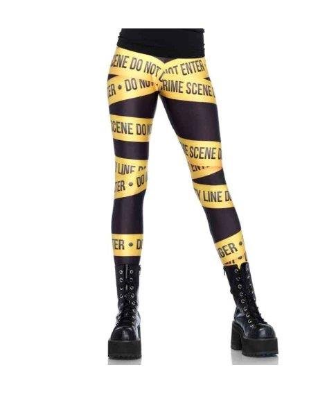 Women's Crime Scene Tape Print Leggings - S