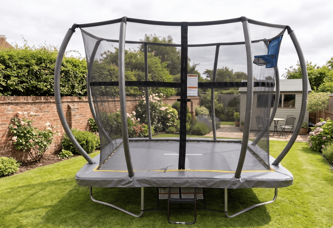 Big Foot 5x7ft Rectangular Trampoline with Safety Enclosure Grey - Free Ladder Shoe Tidy Anchor Kit Basketball