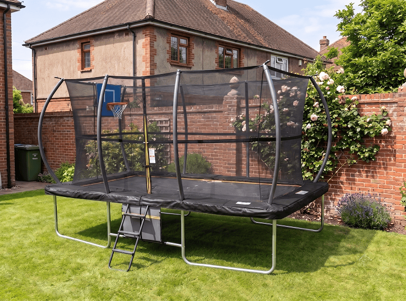 Big Foot 8x12ft Rectangular Trampoline with Safety Enclosure Black - Free Ladder Shoe Tidy Anchor Kit Basketball