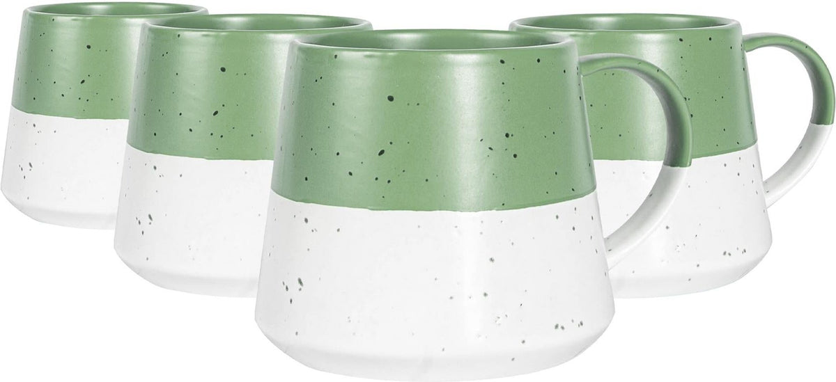 370ml Colour Block Flecked Stoneware Belly Mugs - Sage - Pack of 4