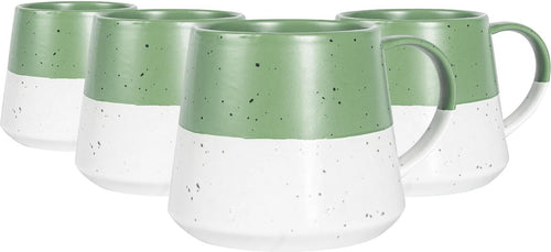 370ml Colour Block Flecked Stoneware Belly Mugs - Sage - Pack of 4