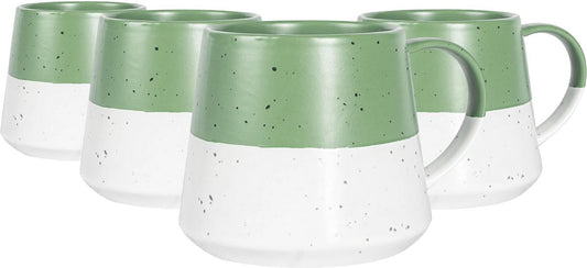 370ml Colour Block Flecked Stoneware Belly Mugs - Sage - Pack of 4