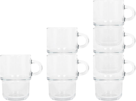 350ml Cozy Stacking Glass Coffee Cups - Pack of Six