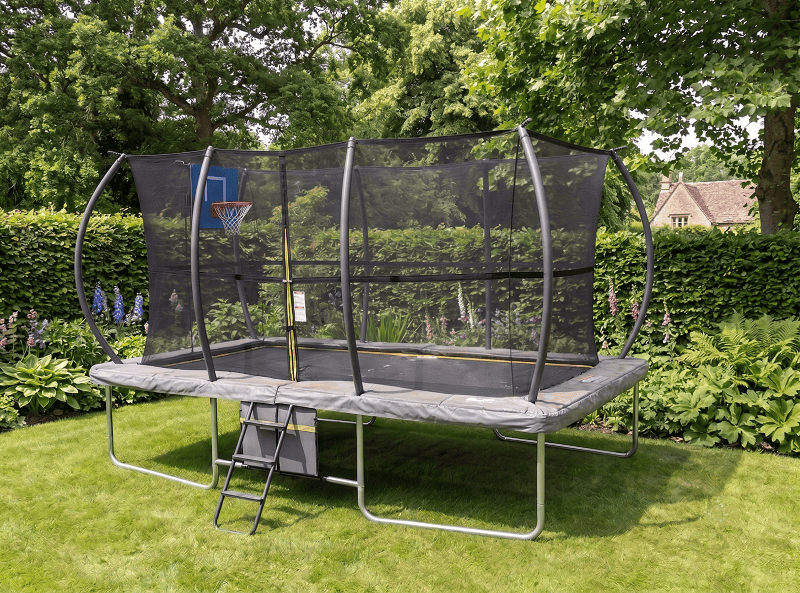 Big Foot 8x12ft Rectangular Trampoline with Safety Enclosure Grey - Free Ladder Shoe Tidy Anchor Kit Basketball
