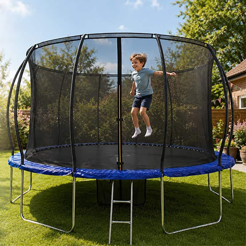 Big Foot 16ft Trampoline & Enclosure Free Shoe Tidy & Ladder – Blue
