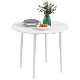 HOMCOM Foldable Dining Table, Round Drop Leaf Table with Wood Legs - Natural wood finish