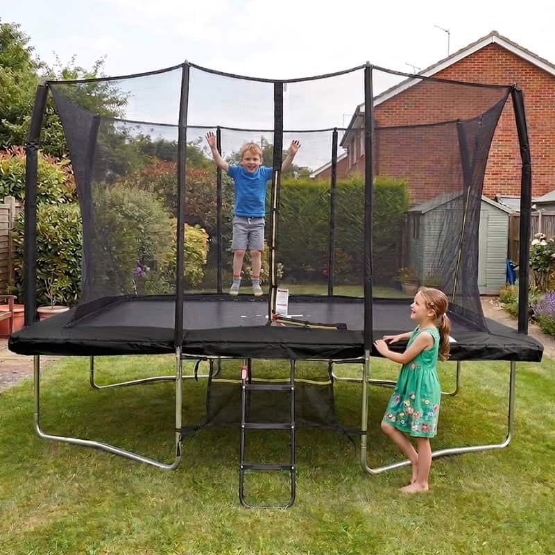 Air King Pro 8x12ft Rectangular Trampoline with Safety Enclosure Black – Free Ladder & Shoe Tidy