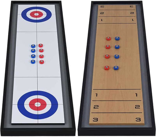 Air King 2-in-1 Wooden Shuffleboard & Curling Tabletop Board Game | 8 Pucks