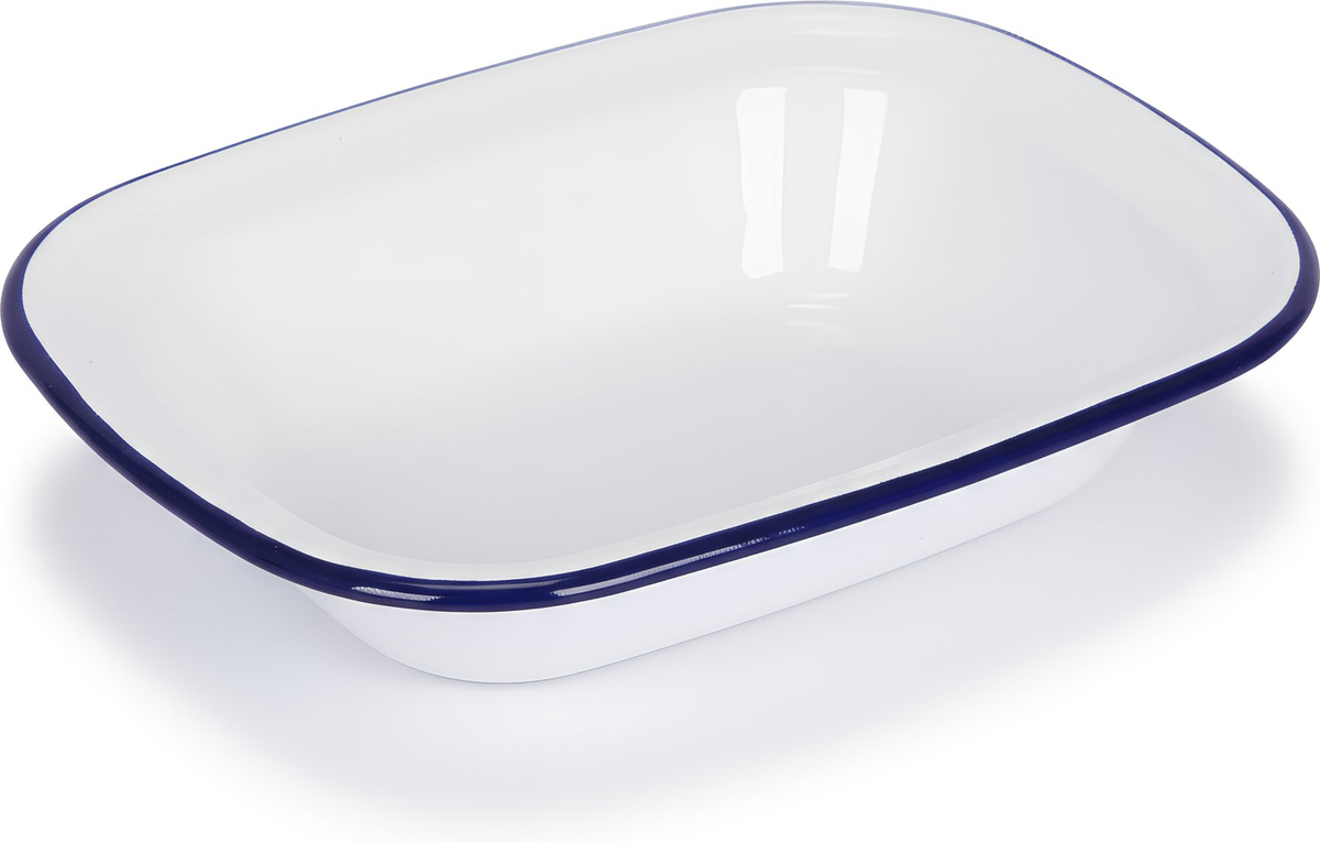 White Enamel Pie Dish - 22 x 16.5cm - Blue
