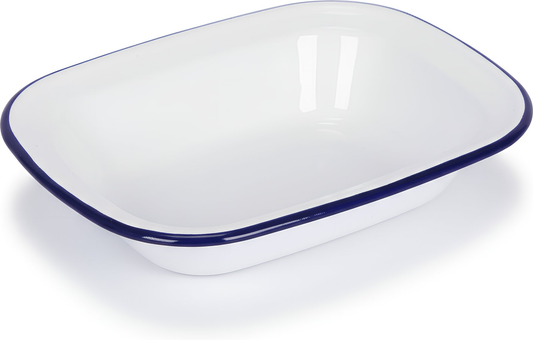 White Enamel Pie Dish - 22 x 16.5cm - Blue
