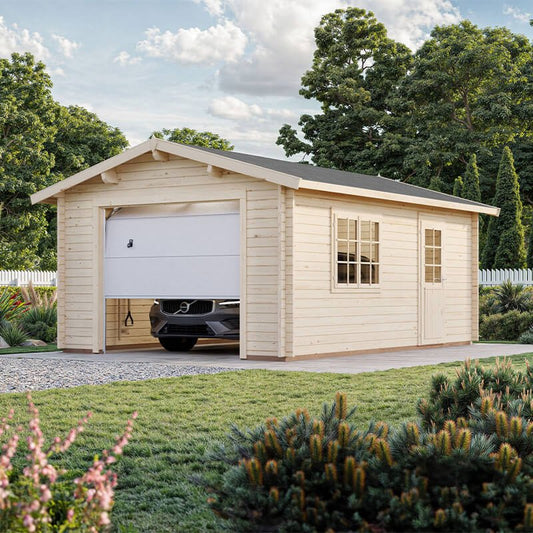 Palmako Roger 3.6m x 5.5m Log Cabin Single Garage (44mm) - Up and Over Door