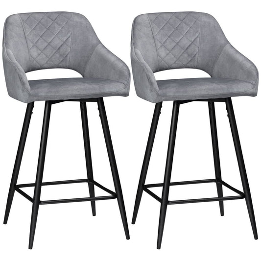 HOMCOM Bar Stools Set of 2, Velvet-Touch Fabric Counter Height Bar Chairs, Kitchen Stools with Steel Legs for Dining Area, Kitchen Island Barstools,