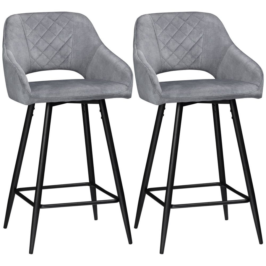 HOMCOM Bar Stools Set of 2, Velvet-Touch Fabric Counter Height Bar Chairs, Kitchen Stools with Steel Legs for Dining Area, Kitchen Island Barstools,