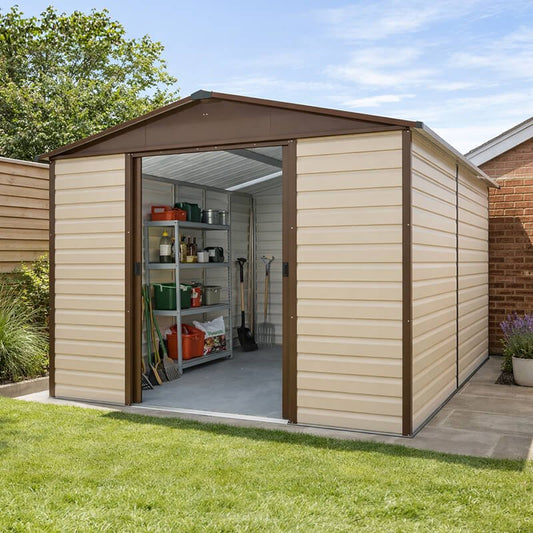 10' x 12' Yardmaster Shiplap Apex Metal Shed Brown Finish (3.03m x 3.78m)