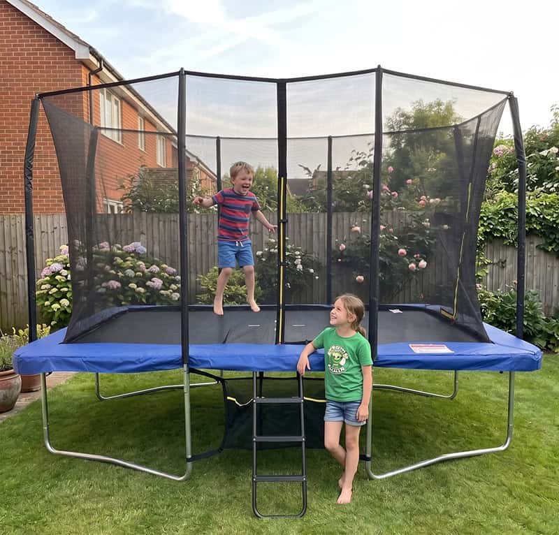 Air King Pro 8x12ft Rectangular Trampoline with Safety Enclosure Blue – Free Ladder & Shoe Tidy