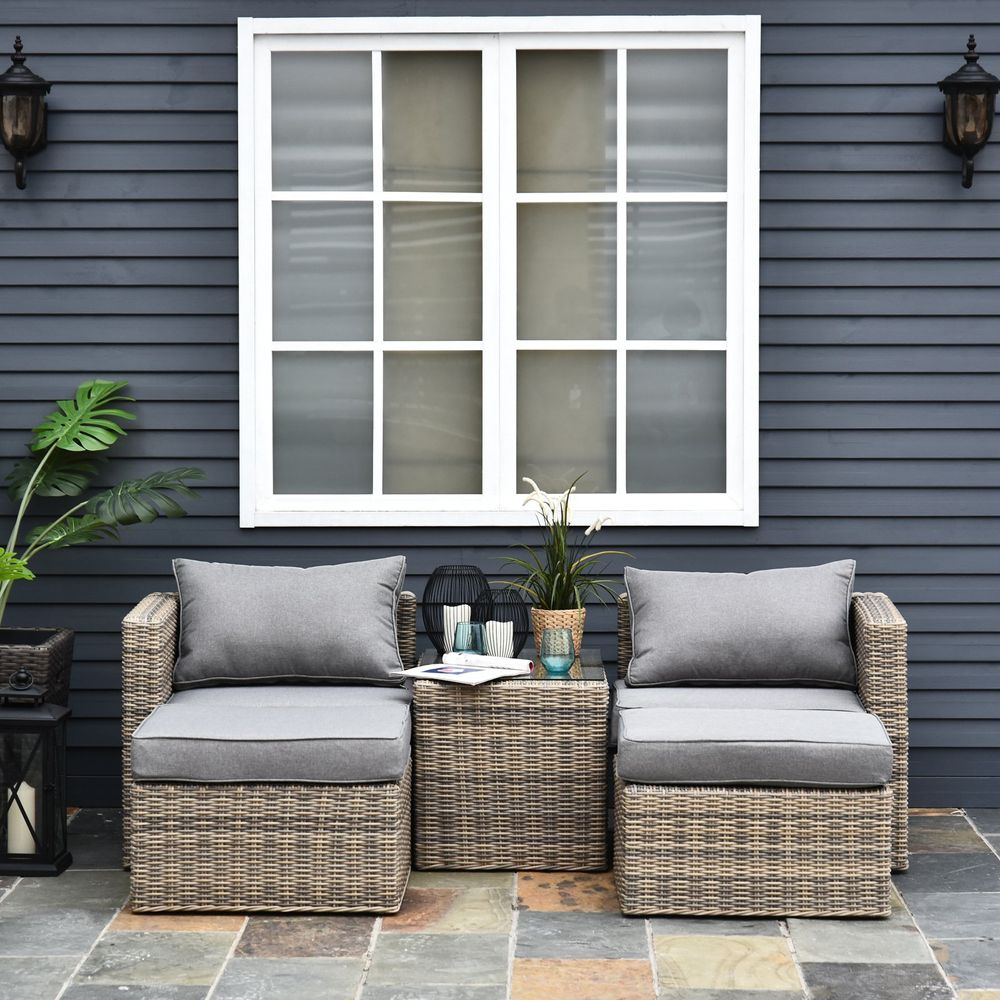 5 Pcs PE Rattan Armchair Outdoor Garden Seating Comfort Balcony Home