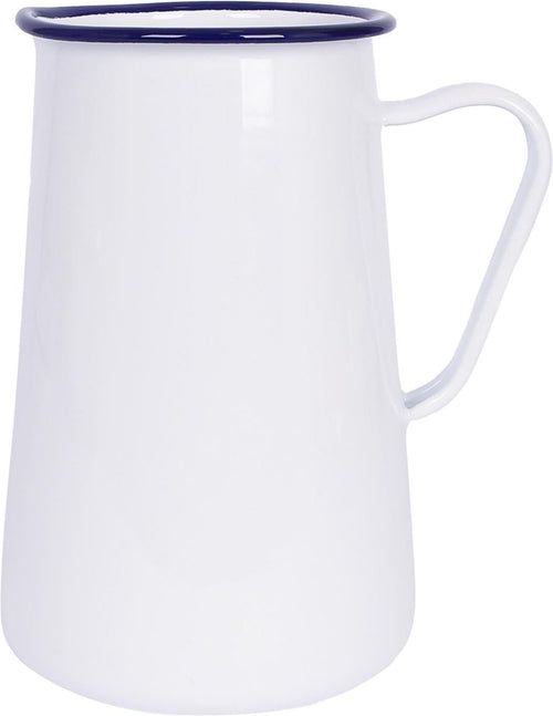 2.1L White Enamel Water Jug - Blue