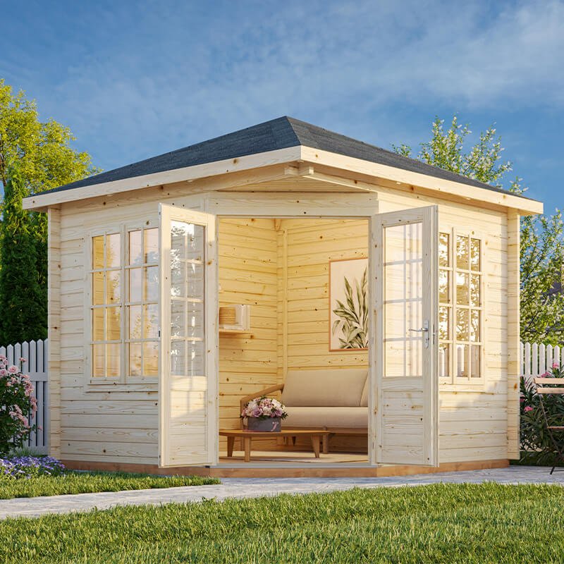 Palmako Melanie 2.8m x 2.8m Corner Log Cabin Summerhouse (28mm)