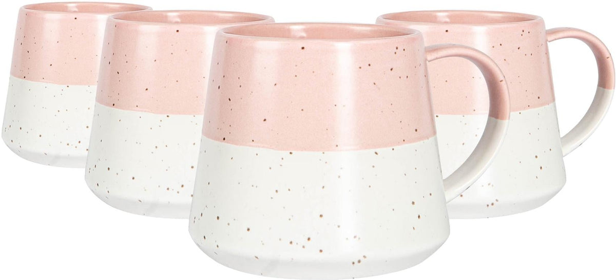 370ml Pink Colour Block Flecked Stoneware Belly Mugs - Pack of Four