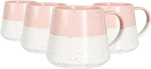 370ml Pink Colour Block Flecked Stoneware Belly Mugs - Pack of Four