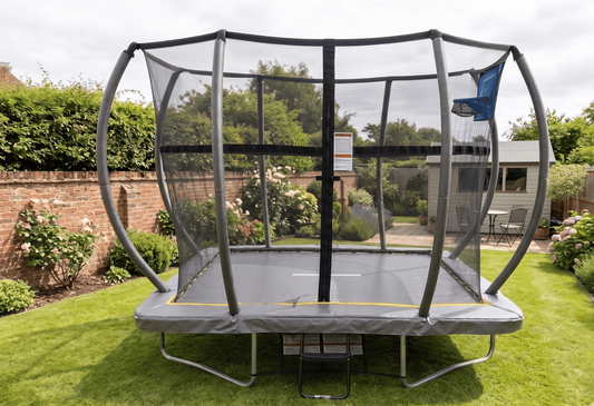 Big Foot 5x7ft Rectangular Trampoline with Safety Enclosure Grey - Free Ladder Shoe Tidy Anchor Kit Basketball