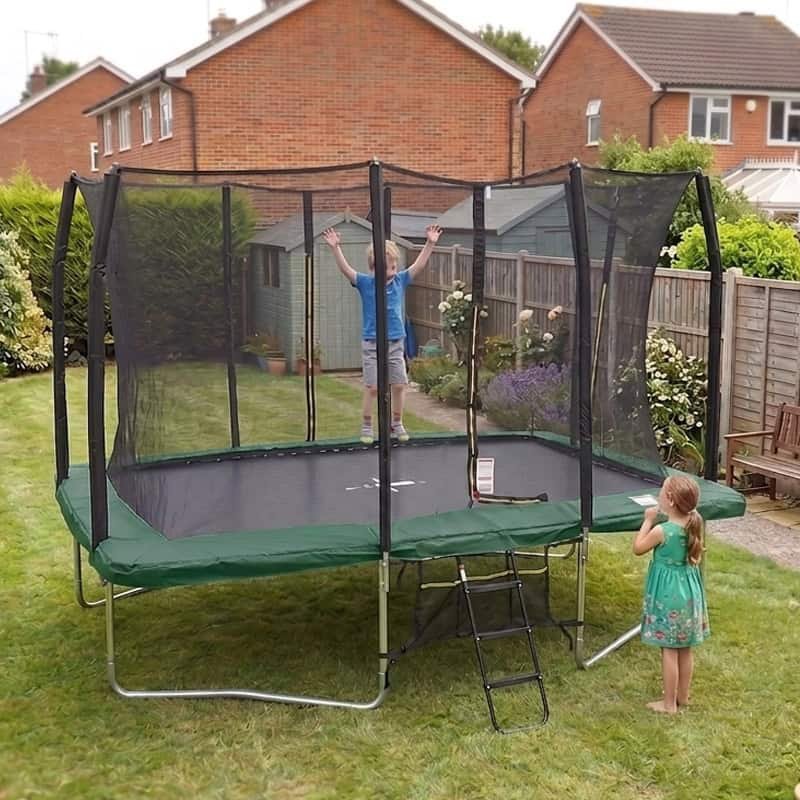 Air King Pro 7x10ft Rectangular Trampoline with Safety Enclosure Green - Free Ladder & Shoe Tidy