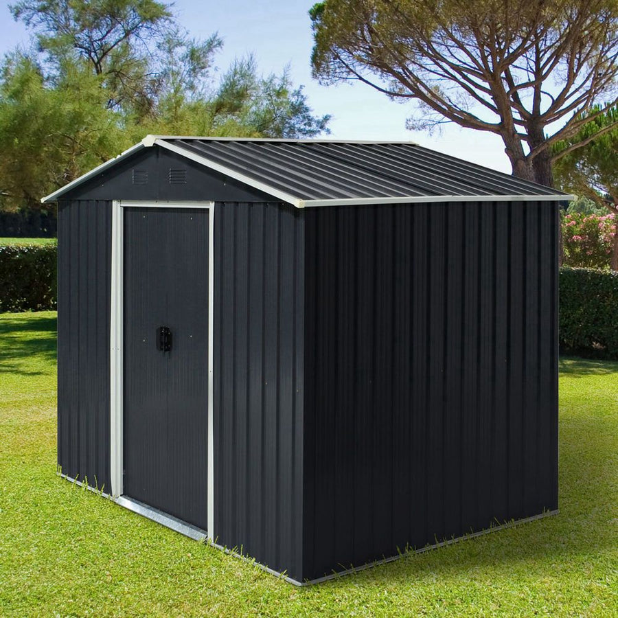 Outdoor Garden Roofed Metal Storage Shed Tool Box Ventilation & Sliding Doors