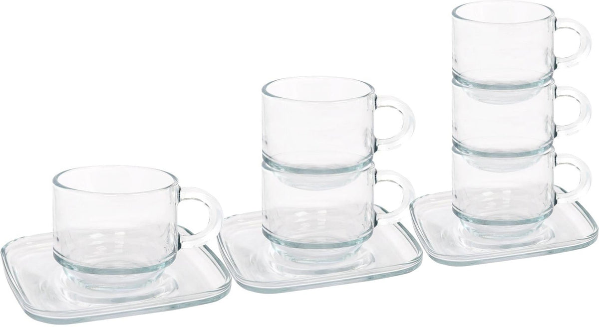 12pc 90ml Cozy Stacking Glass Espresso Cups & Saucers Set
