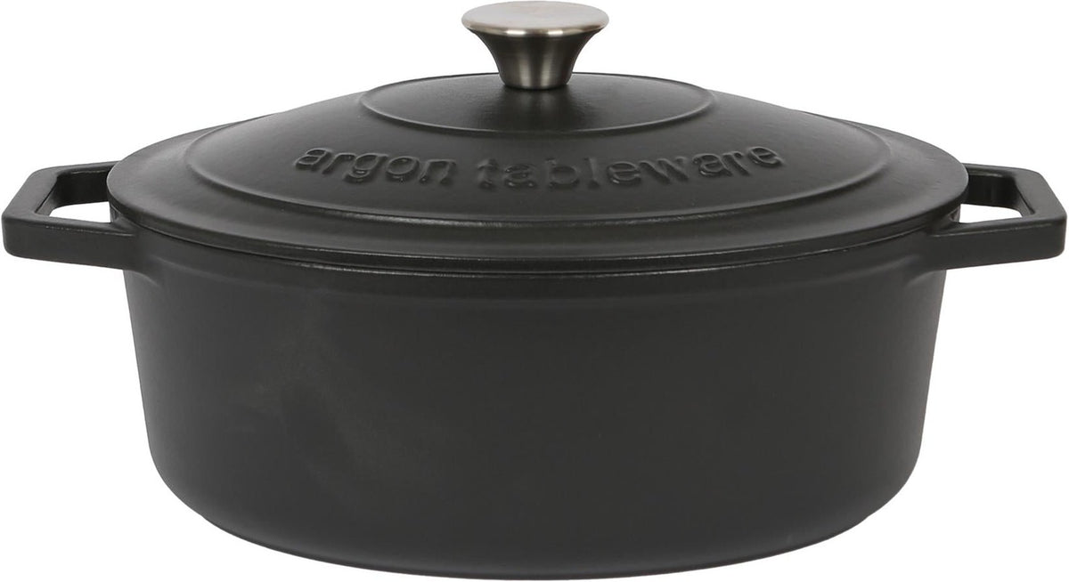 4.68L Matt Black Oval Cast Iron Casserole Dish