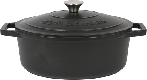 4.68L Matt Black Oval Cast Iron Casserole Dish