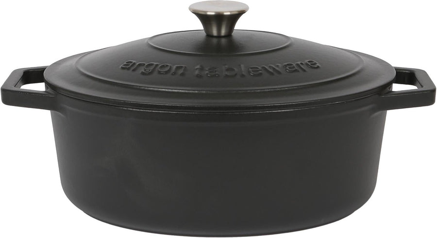 4.68L Matt Black Oval Cast Iron Casserole Dish