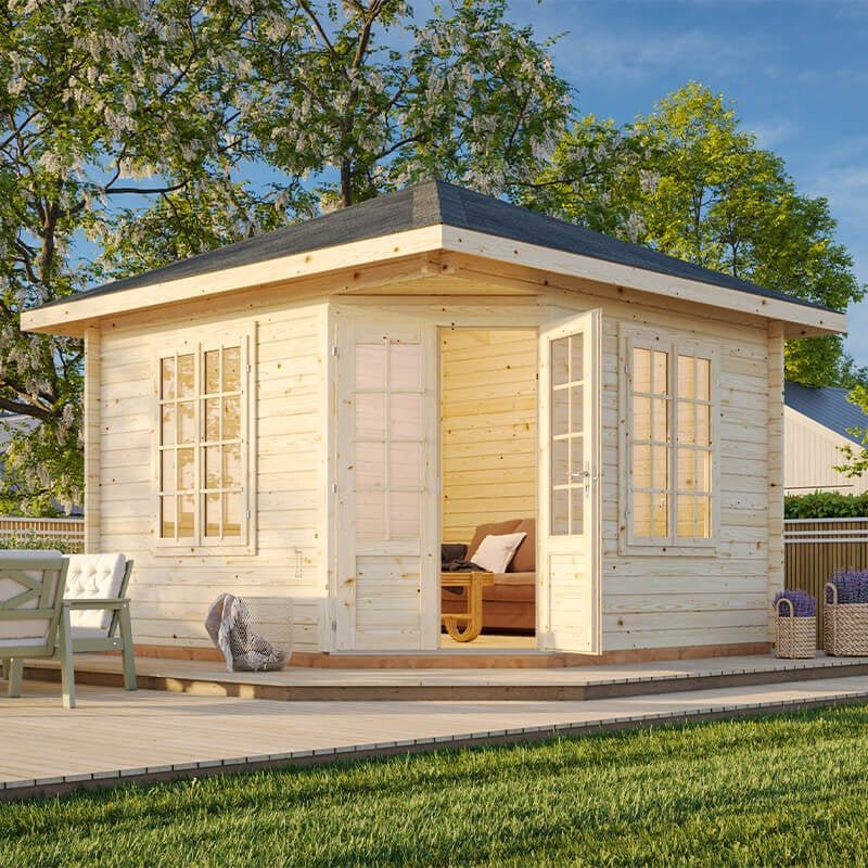 Palmako Melanie 3.5m x 3.5m Corner Log Cabin Summerhouse (44mm)