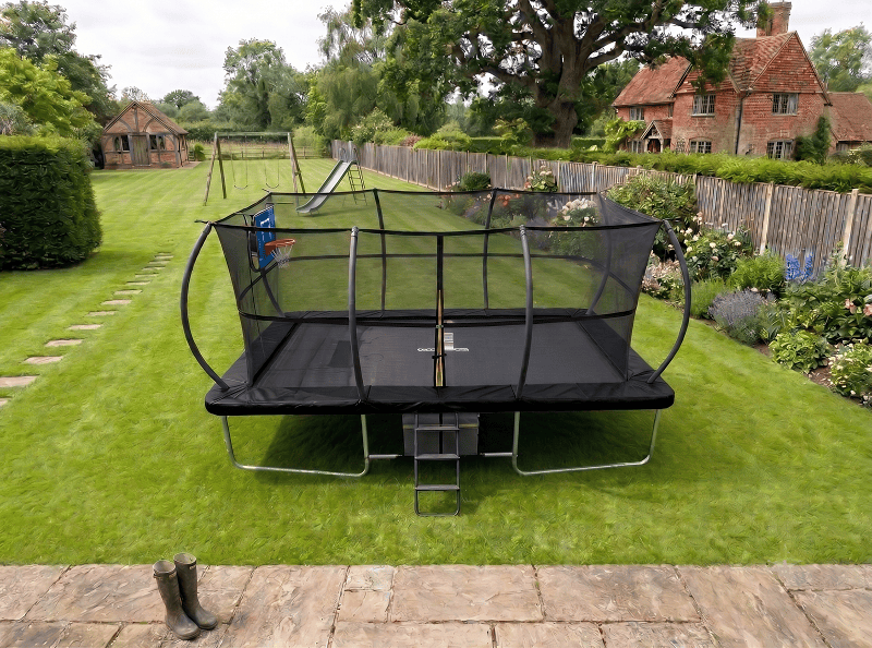 Big Foot 10x17ft Rectangular Trampoline with Safety Enclosure Black - Free Ladder Shoe Tidy Anchor Kit Basketball