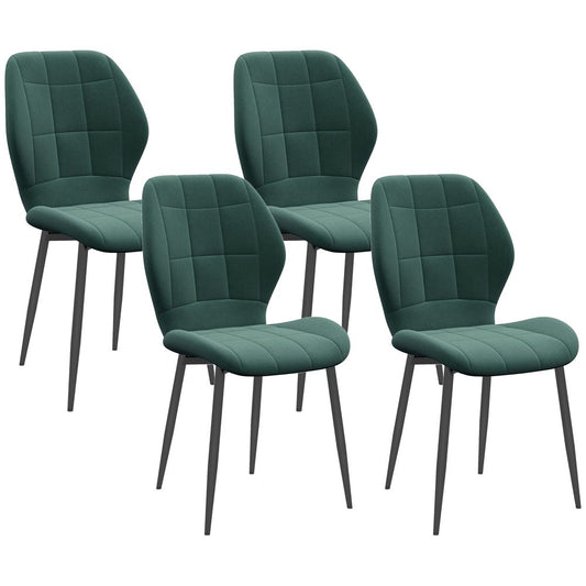 HOMCOM Modern Style Kitchen Chairs Set of 4 with Flannel Upholstered, Dark Green - Default Title