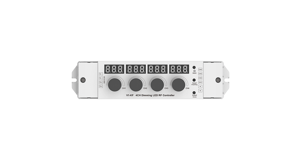 V1-KF 4-Kanal LED-Dimmer – 12–48 V DC, je 4 A, manuelle Drehregler für Einzelkanalsteuerung