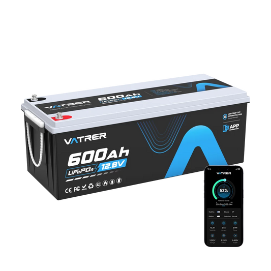 Vatrer 12V 600Ah Bluetooth Lithium RV Battery 300A BMS CA - 1 PACK