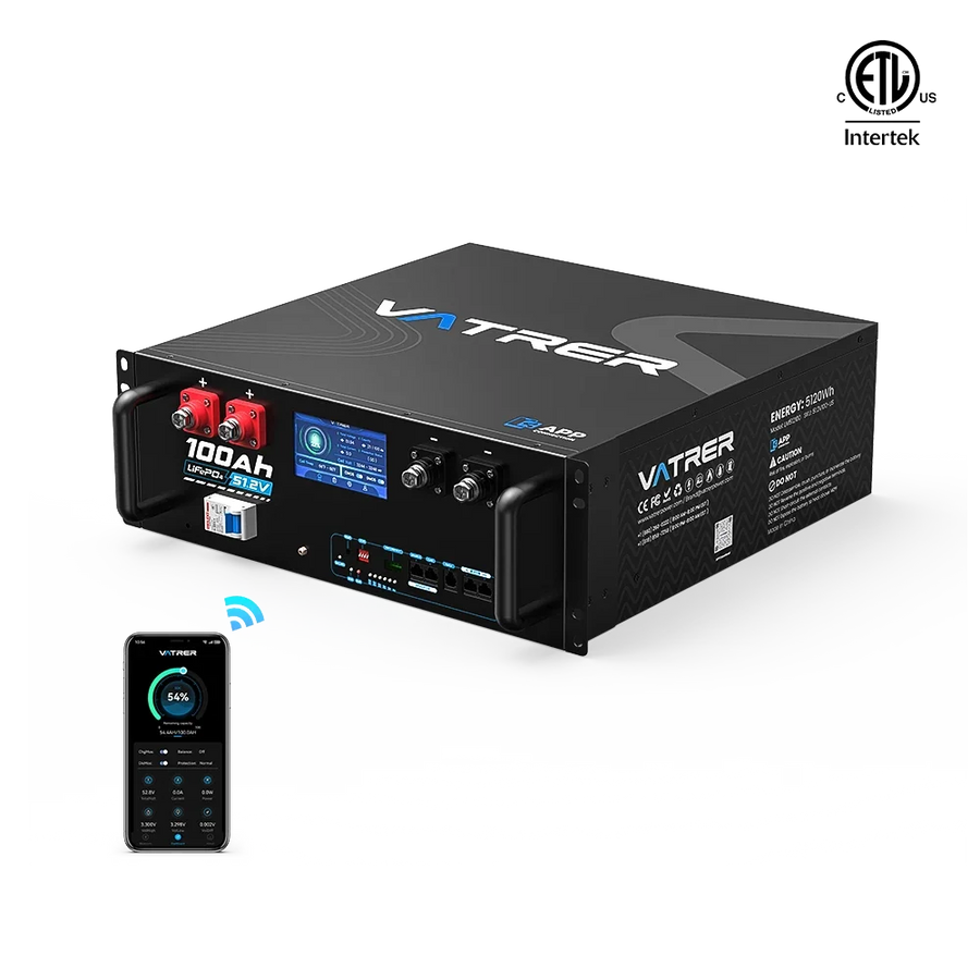 【UL 1973】Vatrer 48V 100Ah Server Rack LiFePO4 Battery with WiFi OTA Updates and Bluetooth Monitoring - 1 PACK