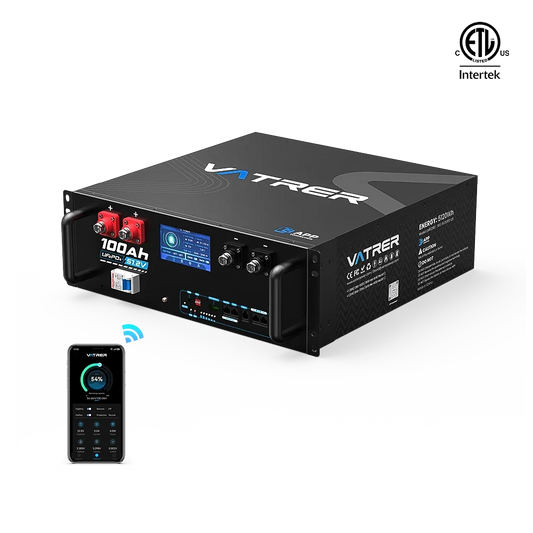 【UL】Vatrer 48V (51.2V) 100Ah WiFi Bluetooth Server Rack Lithium Solar Battery CA - 1 PACK